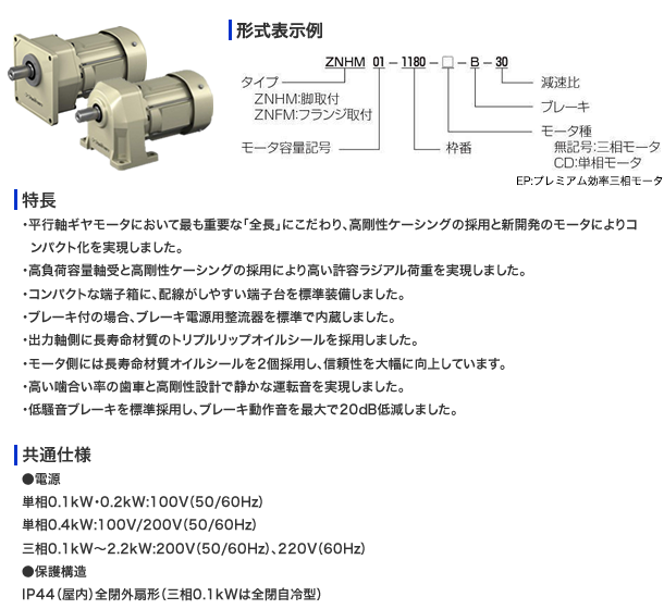 住友重機械工業 ZNHM1-1280-EP-B-10 脚取付 ブレーキ付 三相200V 0.75
